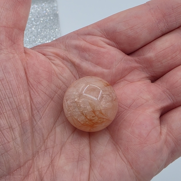 Strawberry Quartz Crystal Stone Sphere & Wooden Sphere Display Holder - Picture 3 of 9